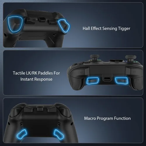 Vista 4 de ROTOMOON HD151-S Wireless Game Controller with 7 Colors LED Lighting Compatible with Xbox One SX, Xbox Series SX, with 2.4G Wireless Adapter, 3.5mm