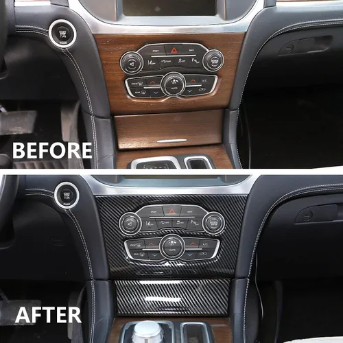 Vista 5 de crosselec Cubierta de panel de aire acondicionado con control central de fibra de carbono para Chrysler 300 2015-2021