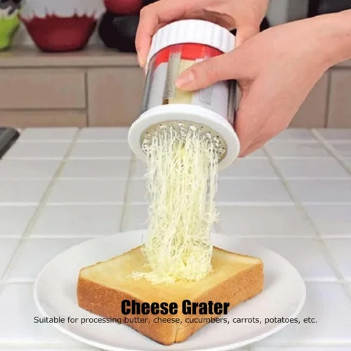 Vista 2 de Rallador de queso, rallador manual giratorio portátil de mantequilla de acero inoxidable, rallador cilíndrico de mano para frutas y verduras