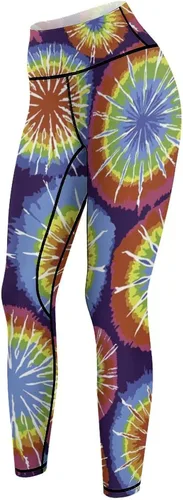Vista 6 de Rainbow Dots Tie Dye High Waist Yoga Pants Tummy Control Stretch Leggings for Women