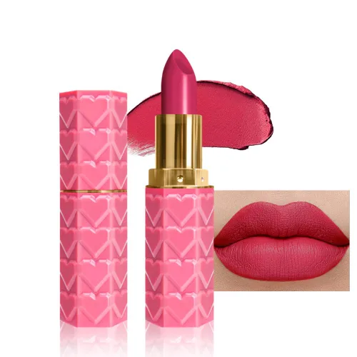 Vista 3 de evpct Lápiz labial mate aterciopelado rojo rubí para mujeres mayores, de larga duración, cremoso y sedoso, de larga duración, impermeable, a prueba