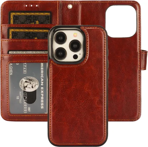 Vista 23 de Bocasal Funda tipo cartera desmontable para iPhone 15 Pro con bloqueo RFID, ranuras para tarjetas, soporte de cuero PU premium magnético con soporte