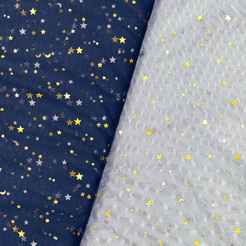 Vista 3 de Rollos de tela de tul azul claro con purpurina de 59 pulgadas x 3 yardas, estrella dorada y lentejuelas de tul para faldas tutú, costura, decoración
