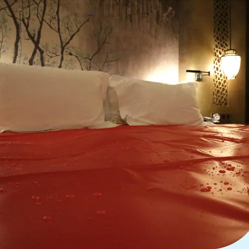 Vista 5 de Zishine - Sábanas de vinilo impermeables tamaño Queen para masaje de aceite, spa, 83 x 67 pulgadas, color rojo