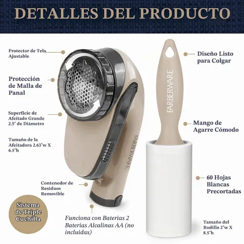 Vista 6 de Farberware - Juego de afeitadora de tela y rodillos para pelusas, grande Beige