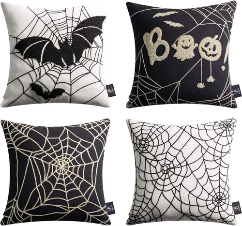 Vista 10 de Phantoscope Fundas de almohada decorativas de pana a rayas, fundas de almohada decorativas de Halloween con bordado hecho a mano, de esqueleto