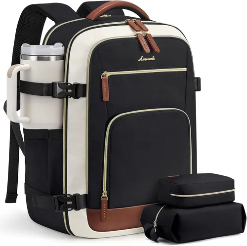 Vista 34 de LOVEVOOK Mochila de viaje para mujer y hombre, Beige, Mochilas de viaje