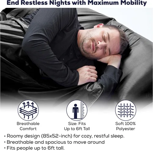 Vista 3 de Forro de saco de dormir sedoso para clima frío/cálido, sábanas de viaje XL para hotel de 85 x 52 pulgadas, saco de dormir ligero con cremallera