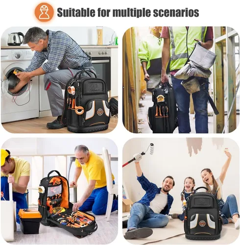 Vista 7 de Mochila para herramientas, mochila de herramientas para hombres, mochila de herramientas HVAC de construcción resistente para herramientas