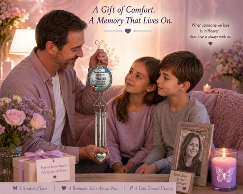 Vista 4 de Campanilla de viento conmemorativa de la condolencia de mamá – Porque alguien que amamos está en el cielo, hay un poco de cielo en nuestra casa