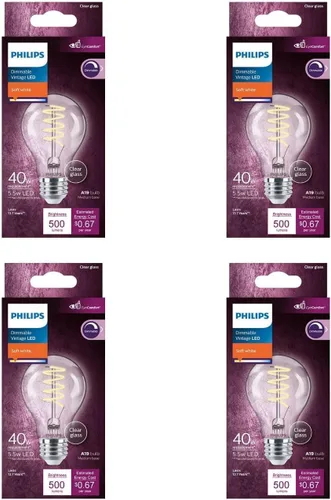 Vista 13 de PHILIPS LED 60 W A19 Vintage Edison Espiral Amber, 1 paquete 400 lúmenes, regulable, luz sin parpadeo, EyeComfort, hasta 15000 horas de vida útil
