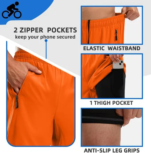 Vista 5 de Bikewa Pantalones cortos de ciclismo de montaña para hombre, con acolchado 3D, ajuste holgado, con bolsillos con cremallera