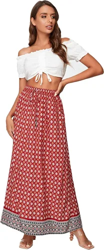 Vista 3 de Milumia Falda larga bohemia con estampado vintage y bolsillos para mujer