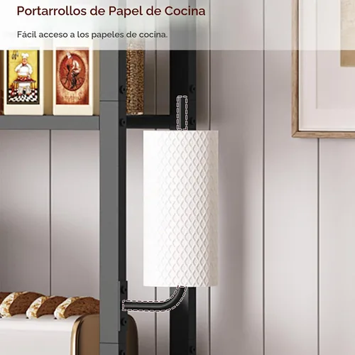 Vista 6 de MAHANCRIS - Estantería para panadería con mini nevera, soporte para microondas de 3 niveles, estación de barra de café con porta papeles, estante