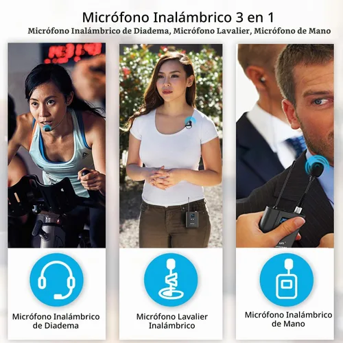 Vista 3 de Bietrun - Sistema de micrófono inalámbrico UHF Lavalier de solapa/micrófono para auriculares/micrófono de soporte, rango de 50.3 metros, transmisor
