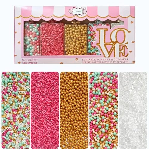 Vista 11 de Confect Gránulos decorativos para tartas Mezcla de grageas rosa intenso, rosa bebé y morado Azúcar brillante azul profundo Gránulos