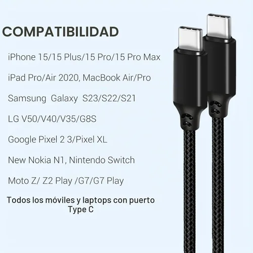 Vista 4 de Cable USBC de 240 W de 1 pie, cable corto USB C a USB C compatible con iPhone 15 Pro/15 Plus/15 Pro Max, MacBook Pro/Air, iPad Pro/Air, Dell XPS