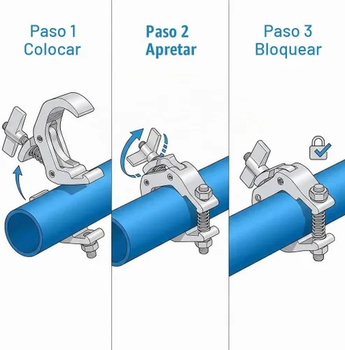Vista 4 de QWORK Abrazadera de aluminio para luz de escenario, paquete de 10, ajuste de 1.18 a 1.97 pulgadas, carga de 330 libras para cabina de DJ, plataforma