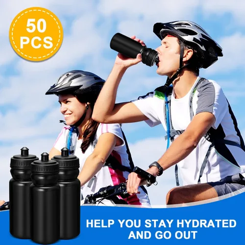 Vista 6 de 50 botellas de agua deportivas de 20 onzas, botellas de agua de plástico reutilizables a granel, botellas de agua en blanco sin BPA para eventos