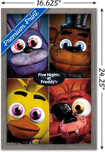 Vista 3 de Trends International Five Nights at Freddy's - Póster de pared cuádruple, 14.725 x 22.375 pulgadas, versión con marco de madera tipo granero