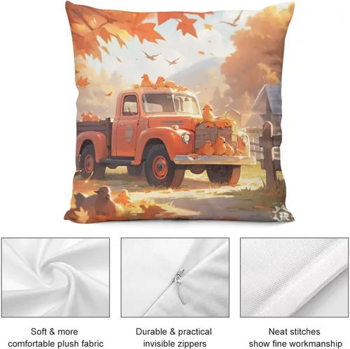 Vista 6 de Funda de cojín decorativa de árbol de arce y camión de Acción de Gracias, otoño, Acción de Gracias, calabaza, fundas de cojín cuadradas suaves