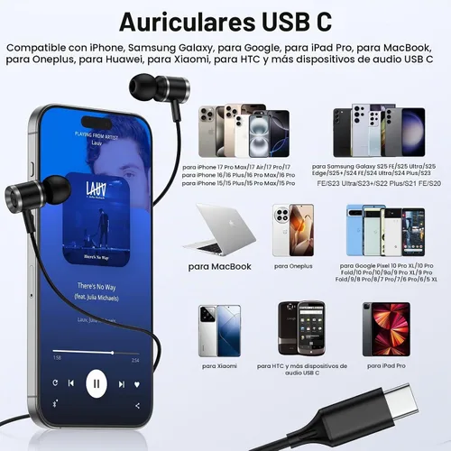 Vista 6 de Auriculares Samsung con cable USB C para Samsung Galaxy S26 Ultra A37 A36 Negro