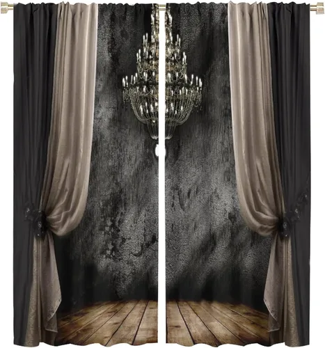 Vista 46 de Cortinas opacas góticas, diseño de calavera de terror de palacio retro, fondo de rosas rojas, sala de estar, dormitorio, cocina, cortinas de ventana