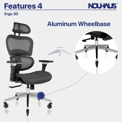 Vista 10 de Nouhaus Ergo3D - Silla ergonómica de oficina con soporte lumbar de malla con reposabrazos ajustable 4D, reposacabezas y ruedas ajustables, respaldo