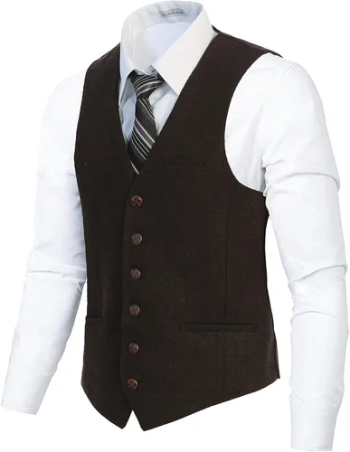 Vista 10 de Gioberti Chaleco de tweed formal de 6 botones para hombres
