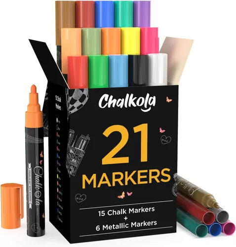 Vista 2 de Chalkola Paquete de arte básico: 21 marcadores + 5 variedades blancas