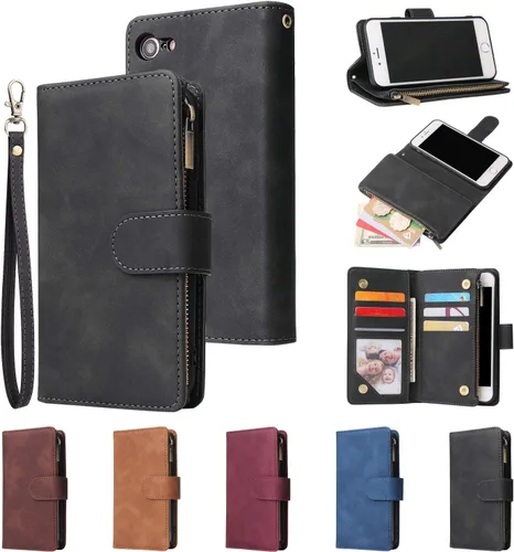 Vista 8 de UEEBAI - Cartera clásica de cuero sintético con cierre magnético, funda de iPhone con cierre