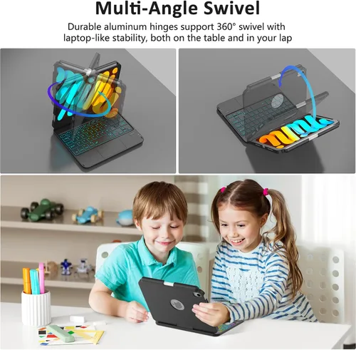 Vista 5 de FUWANG Funda con teclado y panel táctil para iPad mini 7 A17 Pro 2024 y Mini de 6ª generación 2021 de 8.3 pulgadas - Teclado retroiluminado de 7