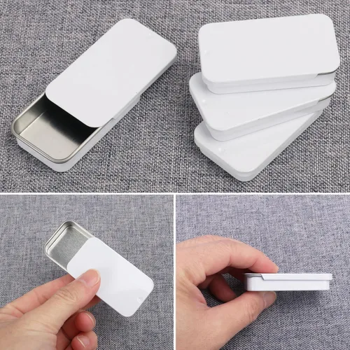 Vista 3 de GENHAKON 50 recipientes de lata de 2.36 x 1.3 x 0.43 pulgadas, caja de lata rectangular de metal con tapa deslizante para artículos pequeños, como