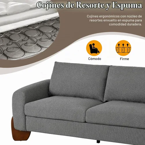 Vista 8 de Moderno juego de sofá de 3 piezas, 1 sofá biplaza y 2 sillones, juego de muebles modulares de sala de estar, tapicería Boucle, marco de sofá