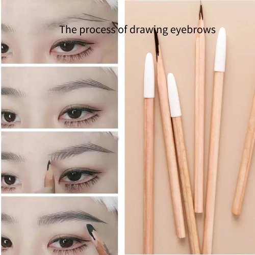 Vista 5 de Juego de lápices de cejas de madera impermeable con sacapuntas, delineador de cejas a prueba de manchas para mujeres