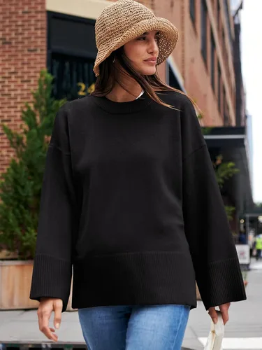 Vista 2 de Caracilia Suéter holgado de manga larga con cuello redondo para mujer, para otoño e invierno 2023