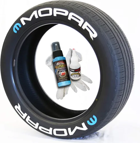 Vista 2 de Tire Stickers Mopar con logotipo M – Letras permanentes con pegamento en neumáticos fabricadas en Estados Unidos con pegamento y limpiador