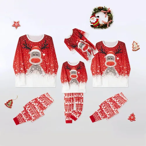 Vista 4 de Loozykit Pijamas de Navidad familiares a juego, pijamas de Navidad para la familia, pijamas de reno con estampado de alce, pijamas de Navidad