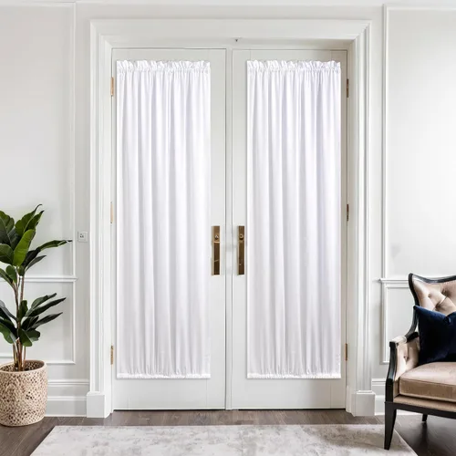 Vista 143 de KOUFALL Juego de 2 cortinas de puerta francesa, cortinas de lino para puerta/ventana, cortina transparente boho para cristal lateral delantero