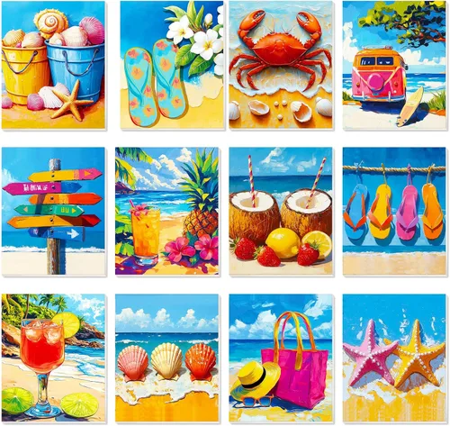 Vista 20 de Sherr 12 lienzos predibujados preimpresos para adultos, para sorber y pintar, lienzos de fiesta, kit de pintura para verano, Pascua, Día de la Madre