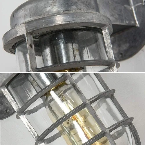 Vista 2 de WJJHERRH Retro Metal Cage Light Creative Wrought Iron Explosion-Proof Glass Wall Lamp Industrial Style Nautical for Bar Bedroom Illumination(Black)