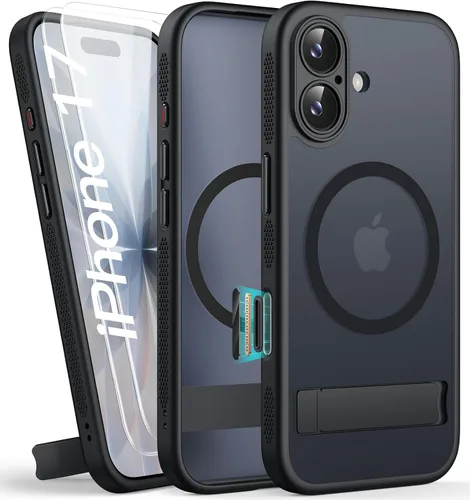 Vista 25 de BXYJY Funda magnética para iPhone Air con soporte, compatible con MagSafe, botón de control de cámara, protección completa de la lente, caída