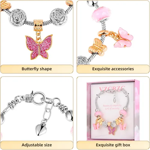 Vista 6 de Pulsera de dije para mujer, con cuentas de cristal y forma de corazón, plata de circonita cúbica, cadena de serpiente, pulsera de moda, joyería