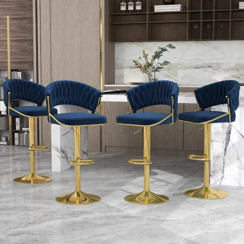 Vista 33 de Juego de 2 taburetes de bar giratorios de 360° con respaldo alto, silla de bar de terciopelo ajustable moderna de altura de mostrador, taburete