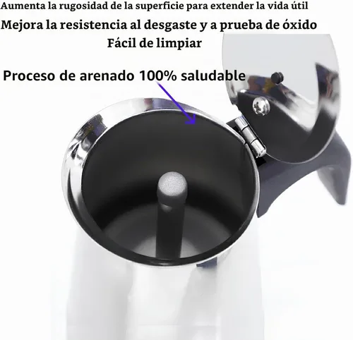 Vista 4 de Cafetera Moka de Acero Inoxidable para Espresso, Cafetera Moka para Estufa, Cafetera Percoladora, Cafetera Italiana, Preparación de Café Cubano