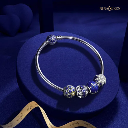 Vista 3 de NinaQueen "Starry Night" cuenta de plata esterlina 925 estrellas azules, aleación, CSG05316BB