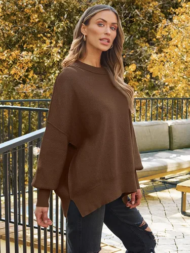 Vista 141 de Lillusory - Suéter extragrande con mangas de murciélago y cuello redondo para mujer, prenda moderna de otoño de tejido de punto sin botones