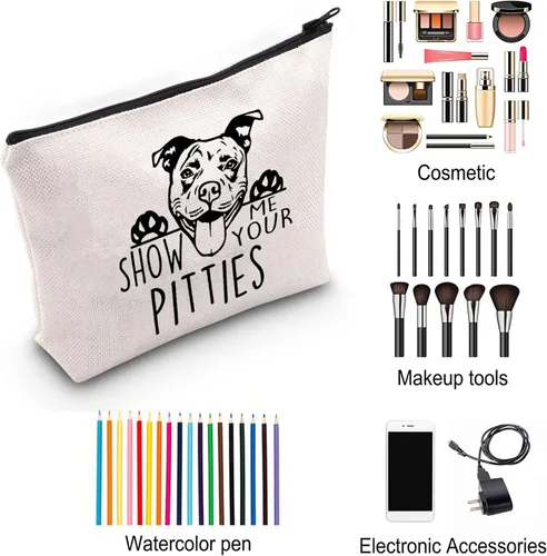 Vista 5 de ZJXHPO Divertido regalo de Pitbull Show Me Your Pitties Dog Lovers Gift Pitbull Mom Cosmetic Bag Zipper Accesorio Bolsa, Perro Pitties, No