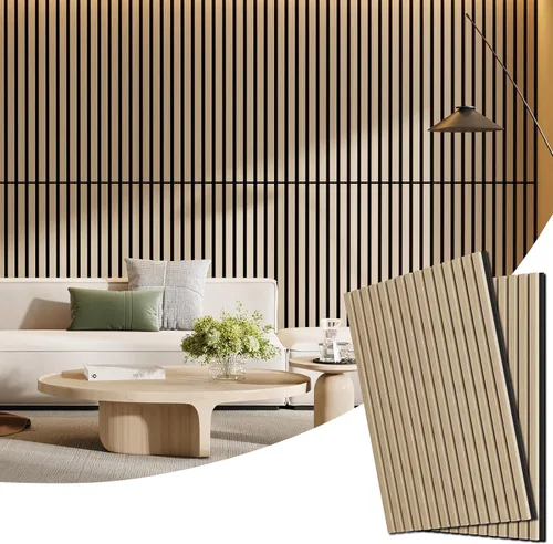 Vista 23 de Paquete de 4 paneles de madera para pared, 47.24 x 12.79 pulgadas, paneles de pared de listones de madera acústica para decoración de interiores