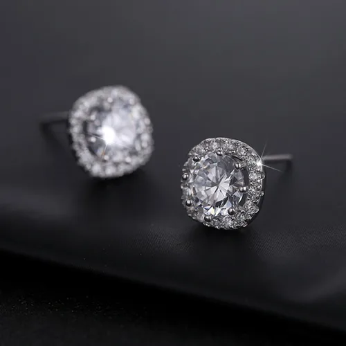 Vista 4 de SENCLE Aretes de plata de ley S925 con circonita cúbica chapada en oro blanco y amarillo de 18 quilates para mujer